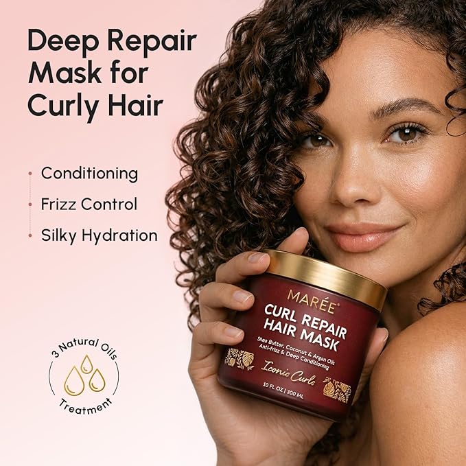 MAREE Deep Conditioning Hair Mask for Damaged Hair Treatment – Keratin Hair Care for Hydrating Growth Repair Moisturizing – Dry Curly Color Refreshing – 10 Fl Oz, Beige