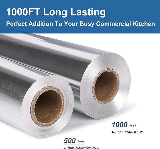 Aluminum Foil Standard 12 inch Wide, 1000 FT Food Safe Foil Wrap for Cooking, Baking, Grilling, Food Service Pony Packaging Aluminum Foil Roll (12"x1000', Standard-6 Count)