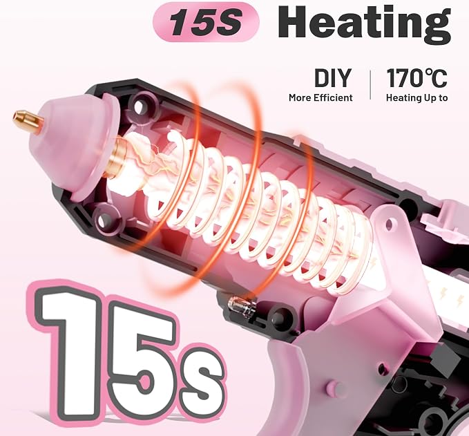 EZARC Cordless Hot Glue Gun, 15s Fast Heating 12V Mini Glue Gun for DIY Crafts, Home Repairs, School Projects, Decorations, with 50 Mini Glue Sticks, Pink