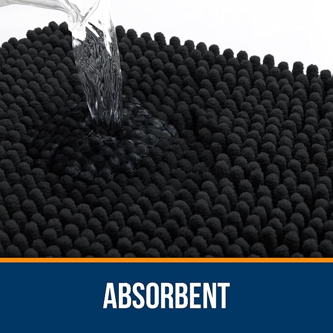 OLANLY Bathroom Runner Rugs 59x20, Extra Soft Absorbent Chenille Bath Rugs, Rubber Backing Quick Dry, Machine Washable Long Bath Mats for Bathroom Floor, Tub and Shower, Home Decor Accessories, Black