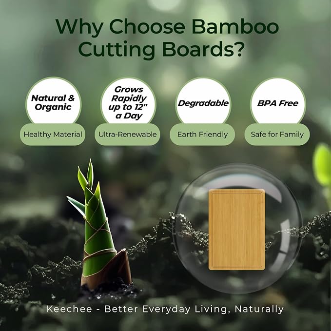 Keechee Natural Bamboo Cutting Board for Kitchen, XL Carving Board | Deep juice grooves, built-in handles, heavy duty large wood block for meat and vegetables