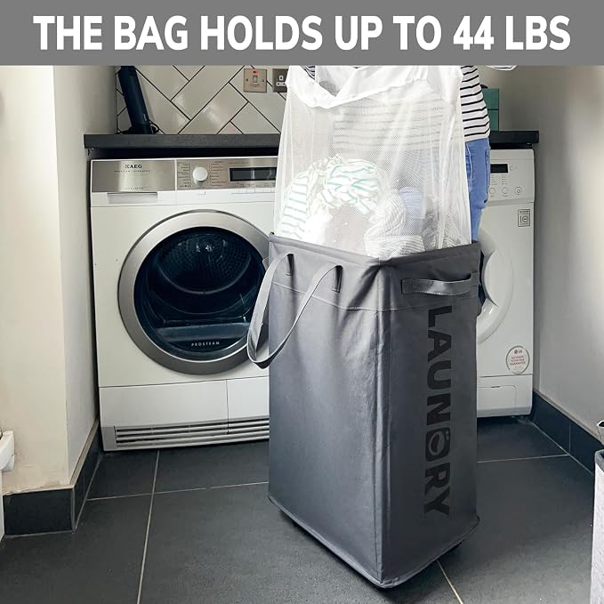 Goodpick Laundry Basket with Wheels, Laundry Hamper with Removable Wash Bag, Clothes Hamper, Rolling Laundry Basket, Dorm Room Essentials, 75L, Grey