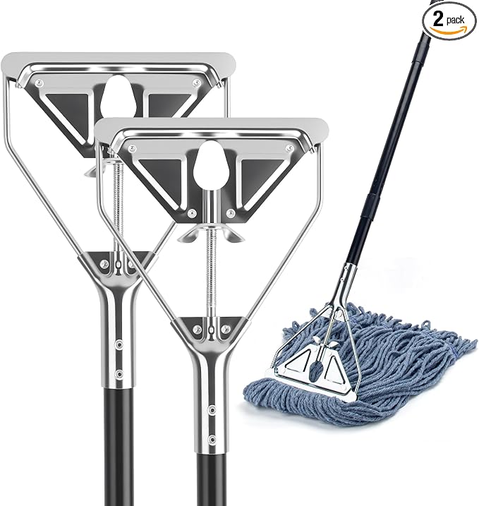 KeFanta 60" Metal Mop Handle Commercial Heavy Duty, Quick Change Industrial Mop Stick Replacemet,Side Gate Mops Head Replacement Holder for Floor Cleaning(2 Pack)