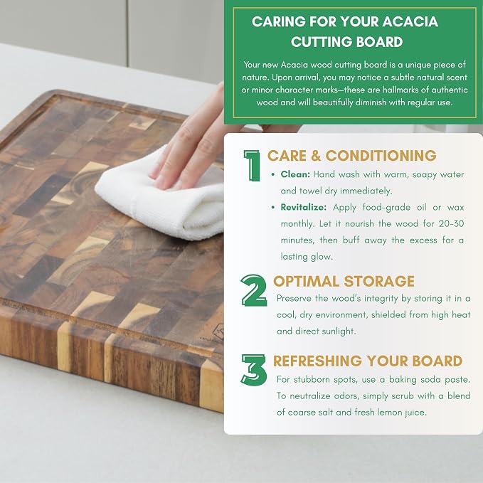 End Grain Acacia Wood Cutting Boards for Kitchen, 1.5 in Thick Butcher Block Construction for Stability, 20 x 15 in Large Cutting Boards with Gift Box, Juice Groove and Handle
