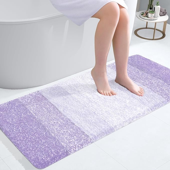 OLANLY Bathroom Runner Rugs Mat 47x20, Extra Soft Absorbent Microfiber Bath Rug, Rubber Backing, Quick Dry, Washable Long Bath Mats for Bathroom, Tub and Shower, Home Decor Accessories, Light Purple