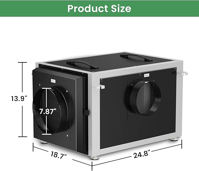 Waykar 158 Pints Crawl Space Dehumidifier with Remote Control up to 6,500 sq. ft., Dual Duct HVAC Commercial Whole-House Dehumidifier for Basement, Industry Water Damage Unit - 5-Year Quality Coverage