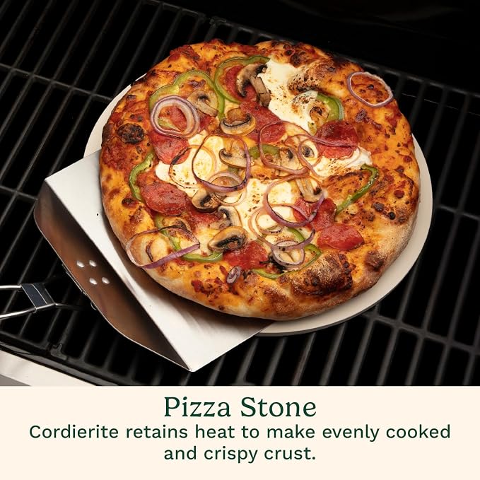 Cuisinart 3 Piece Pizza Grilling Pack, 13” Round Pizza Stone for Grill with Cutter and Foldable Stainless Steel Peel, Complete Set to Build Your Own Pizzas at Home