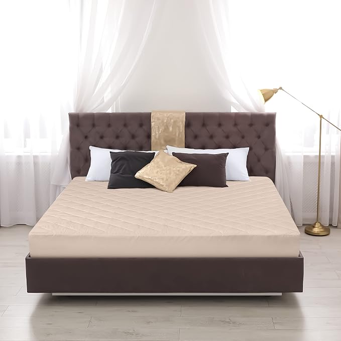 Quilted Fitted Mattress Pad, King Mattress Protector Topper with Deep Pocket Stretches up to 16 Inches, Machine Washable Mattress Cover by Utopia Bedding (Beige)