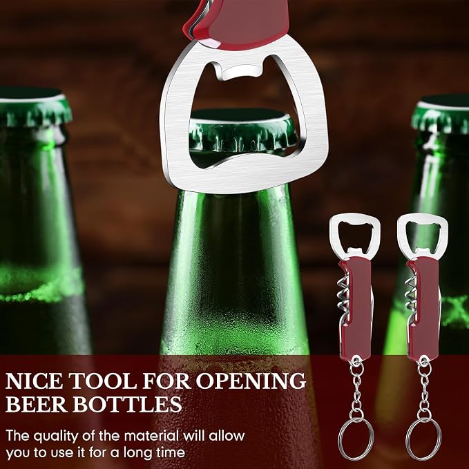 Ziliny 24 Pcs Bottle Opener Keychain Bulk Wine Bottle Beer Opener Keychain 3.27" Stainless Steel Corkscrew Waiter Corkscrew Wine Keyring Gifts for Christmas Bar Party Wedding Home (Red)