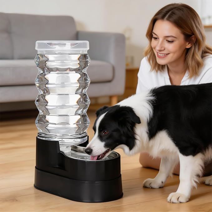RIZZARI 9L Elevated Dog Waterer: Large Capacity Hydration | Raised Drinking Height/No Filter Maintenance/No Power Needed /Gravity Refill/Stainless Steel Bowl /Indoor/Garage