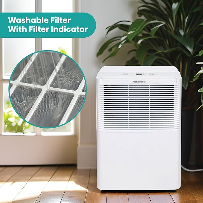 Hisense 25 Pint Small Compact Portable Dehumidifier, Energy Efficient Quiet Humidity Absorber Moisture Extractor for Bathroom Bedroom Room Garage Attic Home Crawl Space Closet