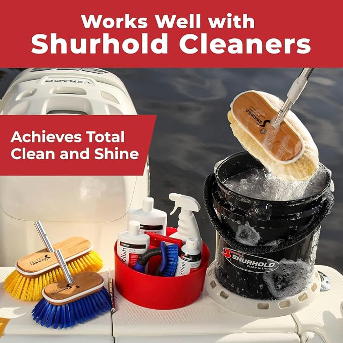 Shurhold Classic Deck Brush – Boat Cleaning Brush with Wood Block, Rubber Bumper & Durable Bristle Design