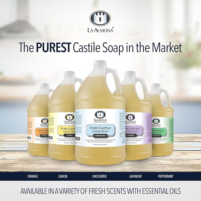 La Almona - Pure Castile Liquid Soap, PEPPERMINT, 1 Gallon - Multipurpose: Hands, Face, Body, Laundry, Dishes & More - For Sensitive Skin, Natural Ingredients, Scented with Essential Oils