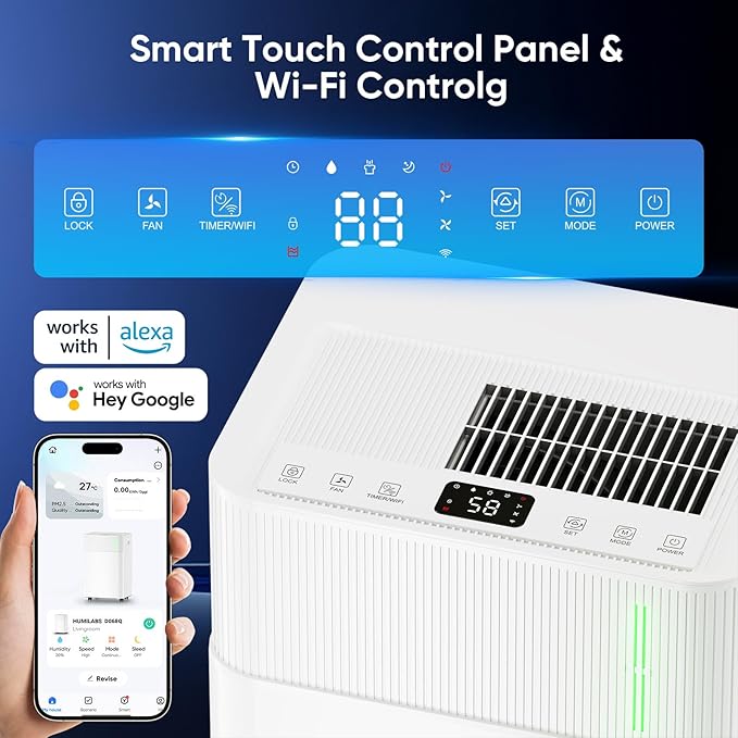 HUMILABS 50 Pints Dehumidifier for Home, 4500 Sq. Ft Dehumidifier for Basement with Drain Hose, Smart APP Control, Ultra Quiet, Auto Defrost and 24HR Timer, for Bedroom, Garage, RV and Large Room
