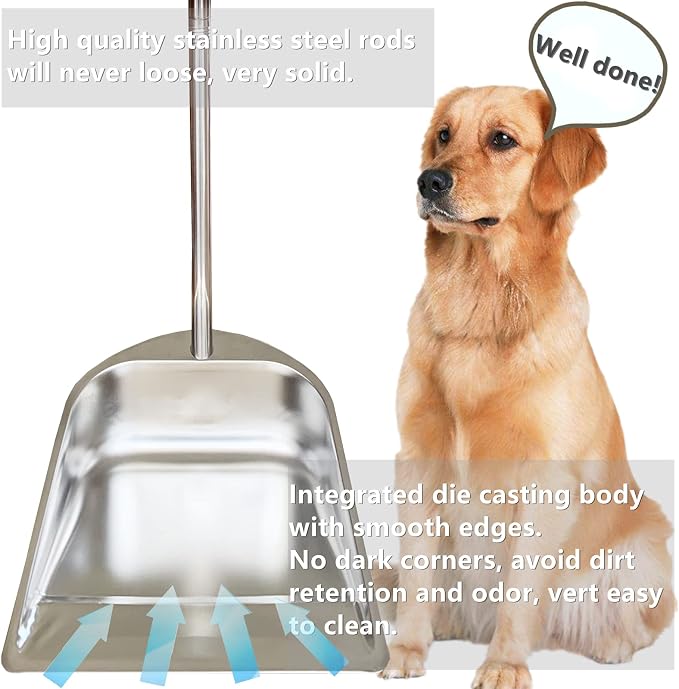 YAYOU Dust Pan and Broom Set for Home, 33.5'' Premium Quality Heavy Duty Stainless Steel Dustpan with Long Handled, Elegant Stand Up Design, Sturdy Dustpans Home/ Lobby/ Shop/ Office, Broom, Silver
