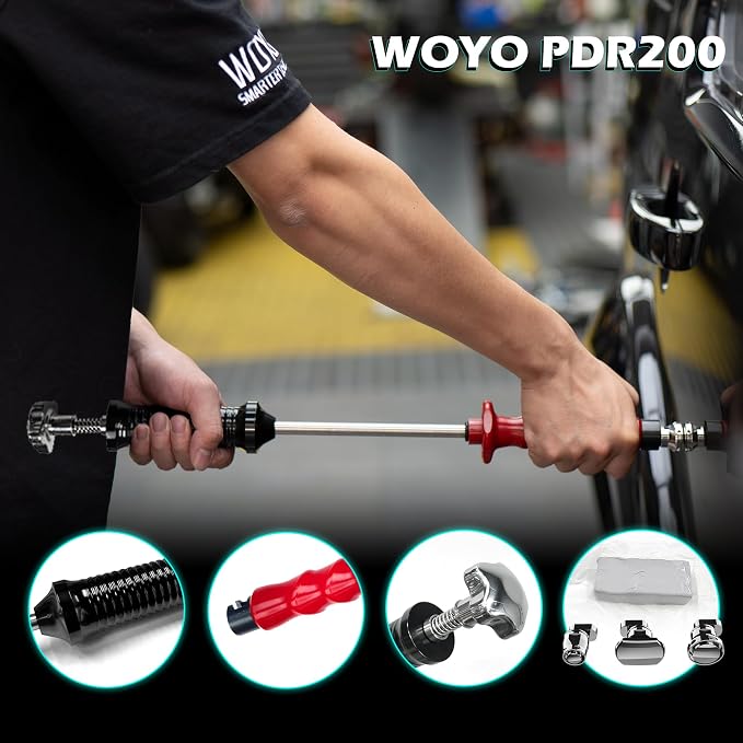 WOYO PDR200 PDR Slide Hammer Dent Puller with Cold Glue & 3pcs Stainless Steels Tabs & Long Tabs Adapter & 2pcs Handle Cover, Car Dent Removal Tool Automotive Repair Dent Kits