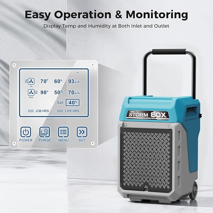 ALORAIR 170 PPD Commercial Dehumidifier with Pump & Drain Hose, LGR Industrial Use, Portable Dehumidifier with Wheels for Water Damage Restore, Carpet Drying, 6-Year Limited Warranty, Storm 80X (Blue)
