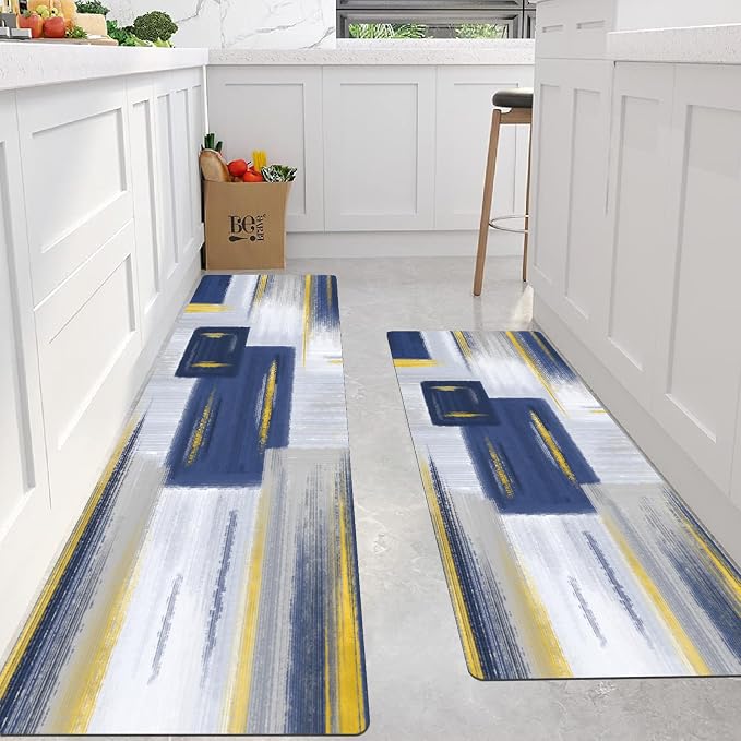 XLHOMO Kitchen Rugs Sets of 3, Non Slip Washable Kitchen Mats for Floor, Anti-Fatigue Runner Rug with Rubber Backing, Waterproof Kitchen Rug Set for Laundry, Floor, Office, Hallway