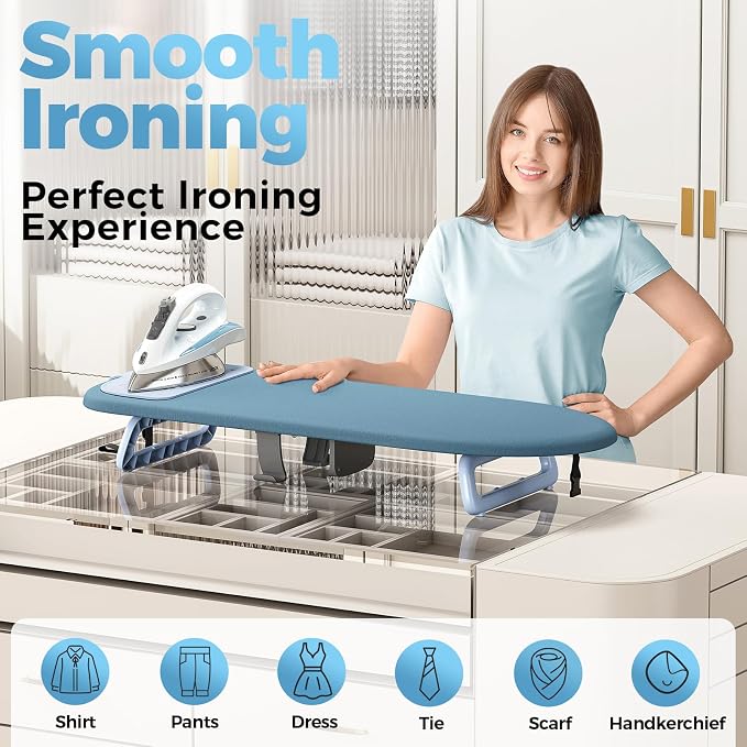 KINGBOARD Tabletop Ironing Board, Small Iron Board with Iron Holder, Foldable Mini Ironing Board, Easy Storage for Travel & Dorm, 12x32 Blue
