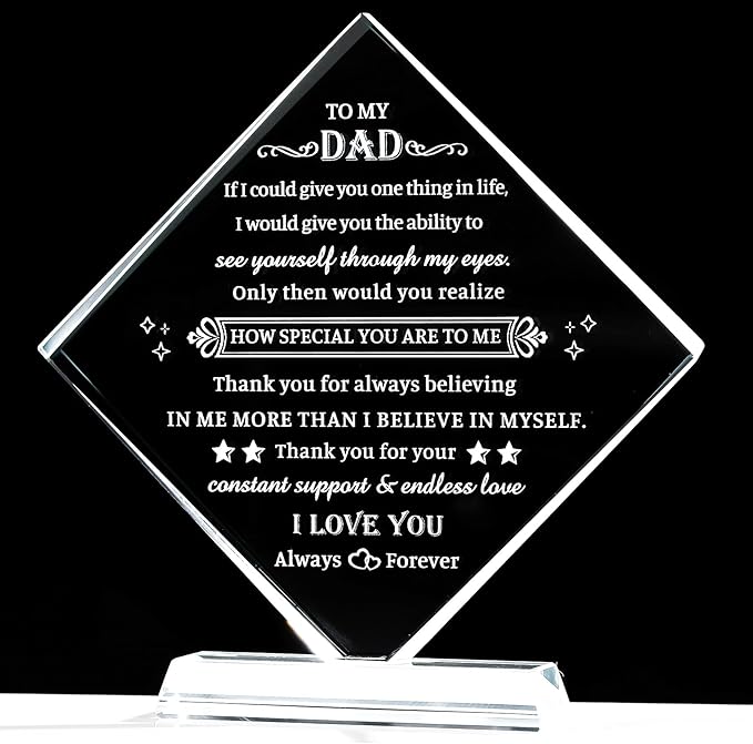 Movdyka Christmas Dad Gifts Best Birthday Gift for Dads from Daughter Son, Crystal Keepsake Plaque, to My Dad Present on Valentine's Day Fathers Day Thanksgiving