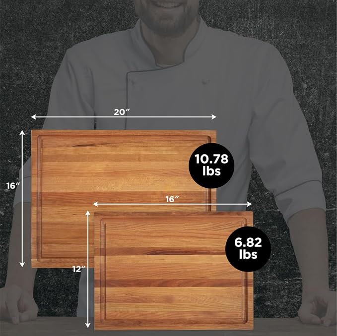 Large Wood Cutting Board from American Cherry - A Butcher Block That Comes with Juice Groove for Cutting Meat and Juicy Veggies Easily - Cherry Chopping Board - 20x16x1.5 inches
