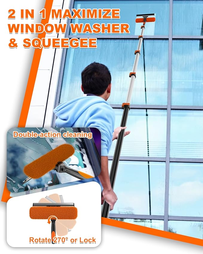 30Ft Reach Solar Panel Cleaning Brush Kit with 5-24ft Telescoping Pole, Water Fed Window Cleaner Tool with 20" Brush, Soap Dispenser, Cobweb Duster, Squeegee for Roof, RV, Gutter, Boat, Deck