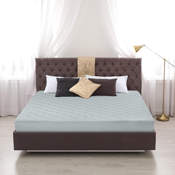 Quilted Fitted Mattress Pad, Twin Mattress Protector Topper with Deep Pocket Stretches up to 16 Inches, Machine Washable Mattress Cover by Utopia Bedding (Light Grey)