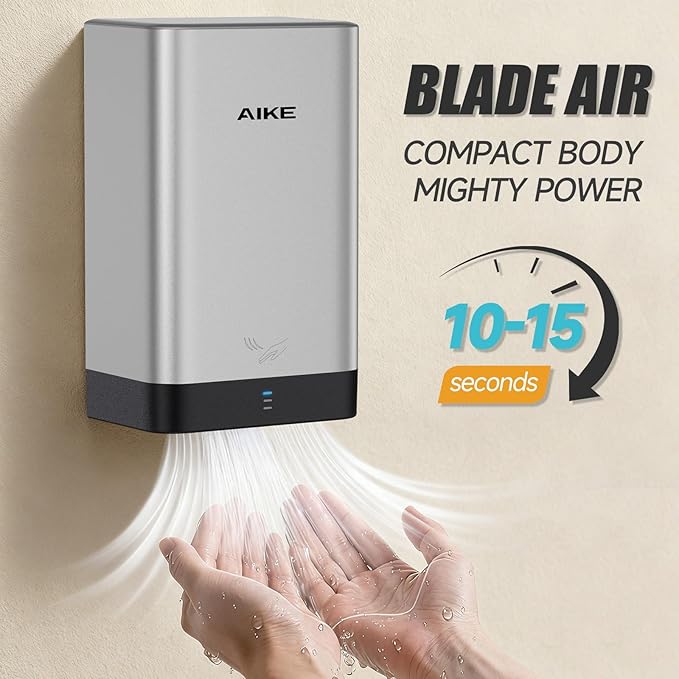 AIKE Compact Hand Dryer for Home Bathroom, Cover ABS Polycarbonate Design, 110V Silver Model AK2822