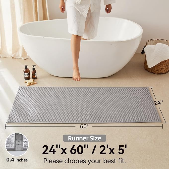 Triohero Bathroom Runner Rug, Long Bath Mat Washable Thin Quick Dry Low Pile Bathroom Runner Rugs 24 x 60 Non Slip, Light Grey 24"x60"