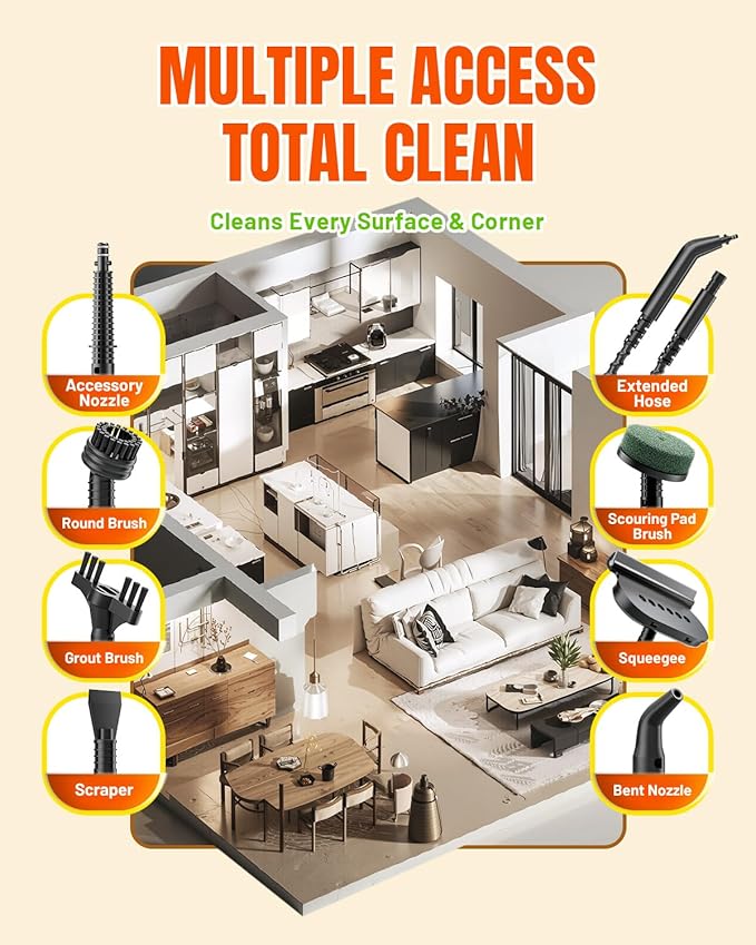 Handheld Steam Cleaner, 15s Fast Heating, Adjustable Steam, 650mL Large Water Tank, Pressurized Portable Steamer for Cleaning Home, Kitchen, Car, Bathroom, Tile, Furniture, Multi-Surface