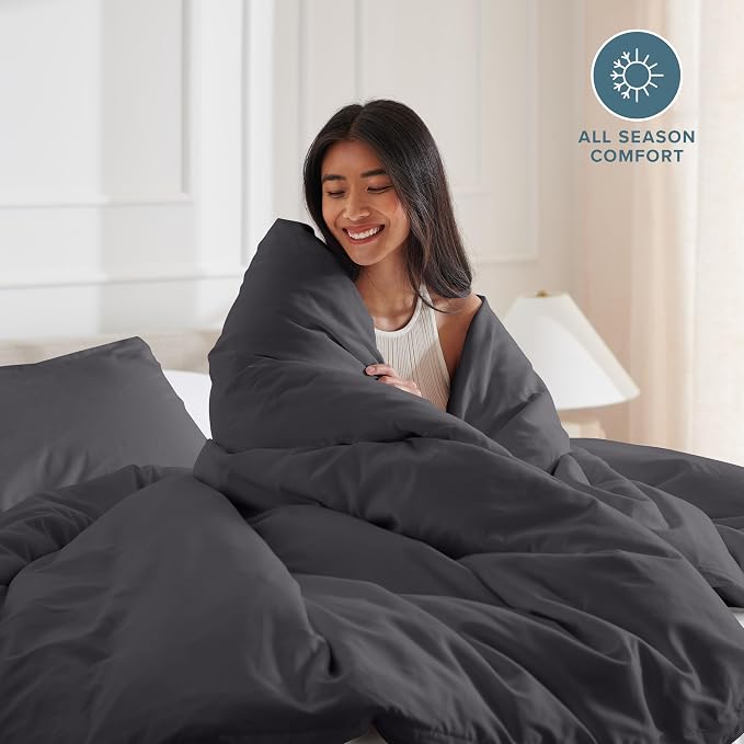 Bare Home Bedding Duvet Cover Oversized Queen - Premium 1800 Super Soft Collection - Lightweight, Cooling - Soft Breathable Bedding Duvet Cover (Oversized Queen, Forged Iron Grey)