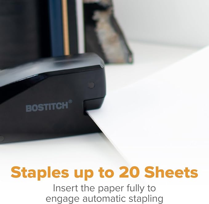 Bostitch Office Portable Electric Stapler, 20 Sheets, AC or Battery Powered, Black (MDS20-BLK)