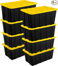 Sterilite 8-Pack Industrial Tote, Plastic Storage Container Bins with Lids, 38 Gallon - Heavy-Duty Organizing Containers for Closet, Bathroom, and Office