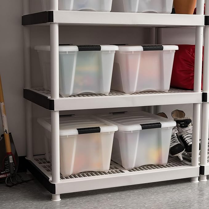 IRIS USA 8 Pack Stackable Storage Bin, 32 Quart Plastic Container Totes with Latching Lids for Home and Office Organization, Pearl