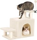 Happi N Pets Cat Stairs with Cat Scratching Post & Large Condo, Stable Pet Steps for High Beds Couch, 3 Combinations Ramp Tree Tower for Cats or Small Dogs, Removable Cushion & Bonus Toy, Beige