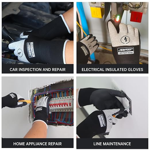 Electrical Insulated Gloves 500V-1PC Voltage Resistance Electrician High Voltage Insulation Work Gloves Flame Retardant & Rubber Non-Slip Grip for Electrical Work (Black and White)