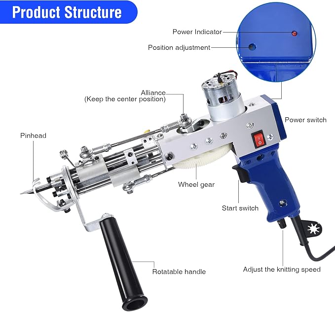 Tufting Gun Cut Pile and Loop Pile 2 in 1 Electric Rug Gun Machine Starter Kit for Tufting Lover