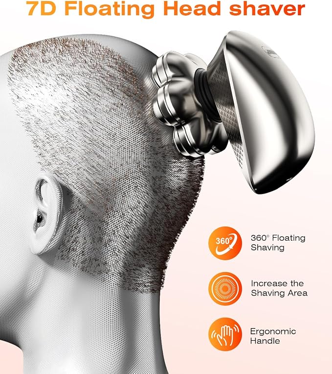 7D Head Shavers for Bald Men, Waterproof Wet or Dry Electric Razor for Men, 5-in-1 Detachable Head Shaver, Grooming Kit, LED Display/Type-C Charge, Travel-Friendly-Steel Gray