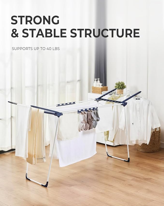 JS HANGER Clothes Drying Rack with Fold-Out Wings & Sock Clips, Extra Wide 73" Laundry Rack Indoor Outdoor, Folding Drying Rack for Clothes, Towels & Delicates, Space Saving for Apartment