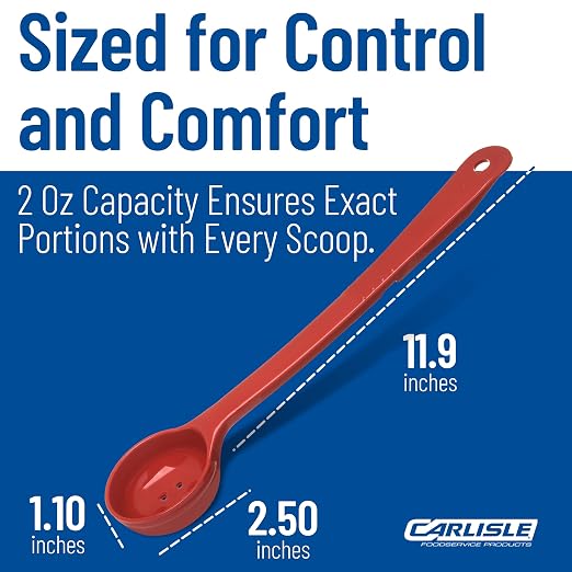 CFS 396105 Perforated Long Handle Portion Control Spoon, 2 oz, Red (Pack of 12)
