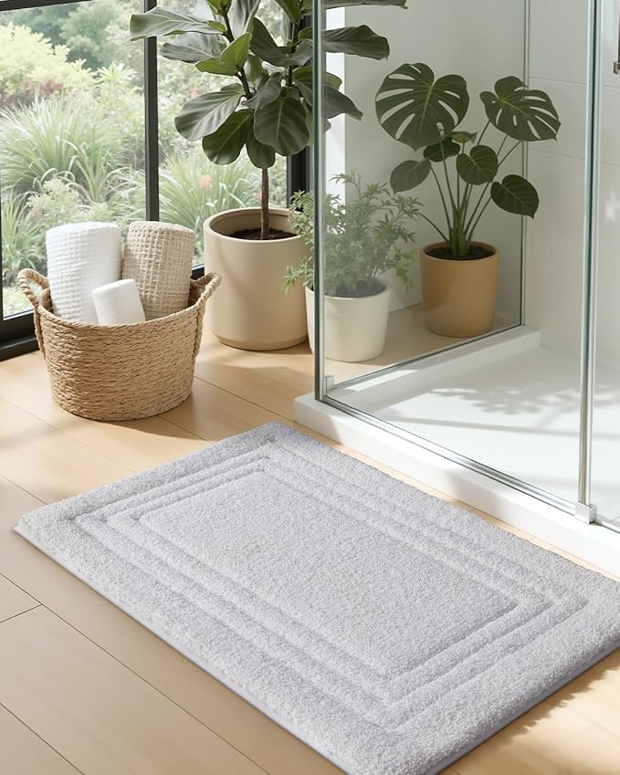 DEXI Bath Mats Bathroom Rug Non Slip Bathmat, 32x20 White | Soft Microfiber Carpet, Washable, Absorbent Quick Dry for Shower Floor Sink