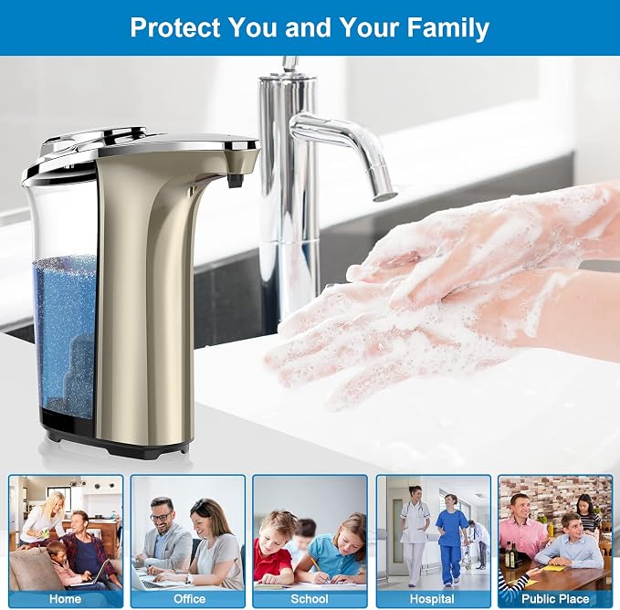 PZOTRUF Automatic Soap Dispenser, Touchless Dish Soap Dispenser 17oz/500ml with Infrared Sensor, 5 Adjustable Soap Dispensing Levels, Liquid Hand Dispenser for Bathroom Kitchen Sink(Champagne Gold)