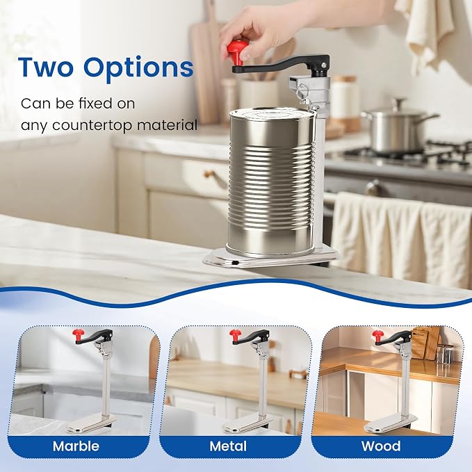 Commercial Can Opener Heavy Duty for Large Cans up to 13", Industrial Tabletop Manual Can Opener with 9Cr18MoV Steel Blade and Plated Steel Base, Dual Mount System for Restaurant Kitchens