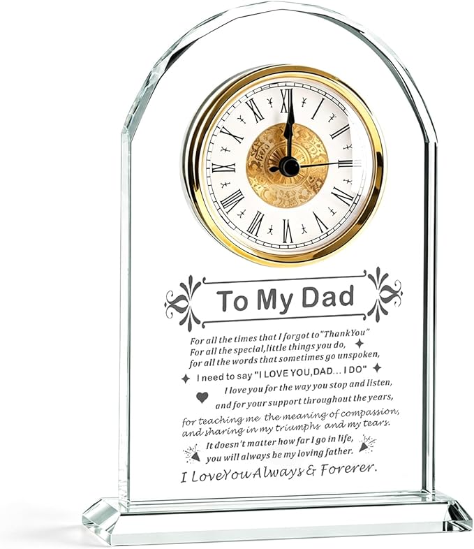 Delicate Dad Birthday Gifts,best Fathers Day Gift for Dad Father from Daughter Son Ideas, Father's Day Glass Clock Gift Who Wants Nothing (Battery not Included) (Dad Gifts)