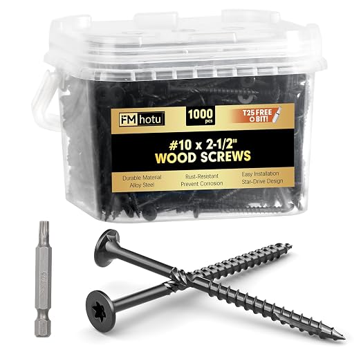 #10 x 2-1/2” Deck Screws, 1000Pcs Star Drive Wood Screws | Rust Resistant Timber Screws for Timber/Log/Landscaping Wood, T25 Star Bit Included, Black