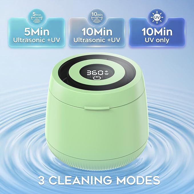Ultrasonic Retainer Cleaner Machine, Dynamic 42-48kHz Dental Cleaning Pod with Digital Timer, 200ml Mouth Guard Cleaner Pod for Aligners, Night Guards, Dental Trays, Braces & Toothbrushes (Sage Green)