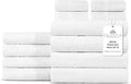Villa Celestia 12-Piece 100% Cotton Towel Set, 4 Bath Towels, 4 Hand Towels, 4 Wash Cloth, Quick-Dry, White