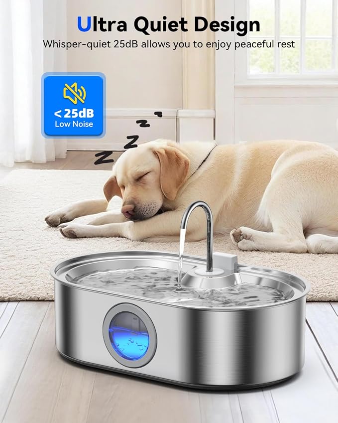 3.4Gal Dog Water Fountain for Large Dogs, 13L Stainless Steel Large Pet Fountain with Deeper & Wider Drinking Area, Automatic Dog Water Bowl Dispenser with Water Window (with 7 Filters)