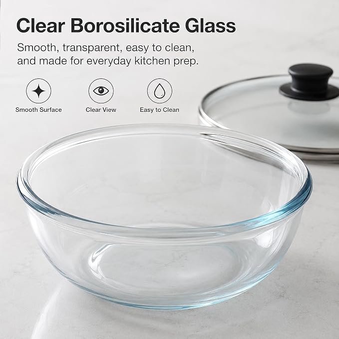 6.7 QT Sourdough Proofing Bowl with Glass Lid, Large Borosilicate Glass Bowl for Bread Dough Rising, Clear Mixing Bowl for Sourdough Bread Making, Baking, Salad and Food Prep