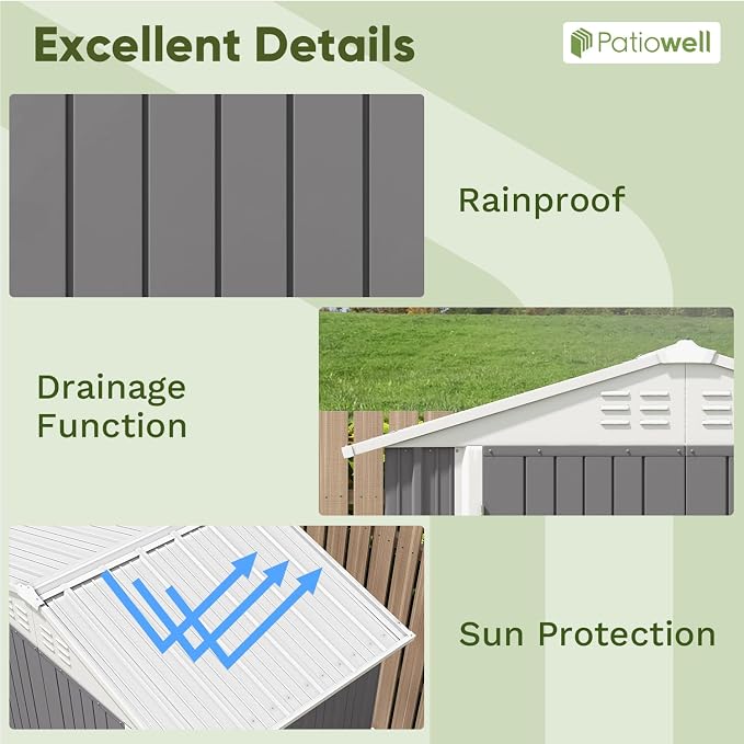 Patiowell 6x4 FT Outdoor Storage Shed, Metal Outdoor Sheds with Vents&Lock | Water-Resistance Garden Shed of Galvanized Steel for Lawn, Patio, Backyard Garden Tools, Bikes, Gray